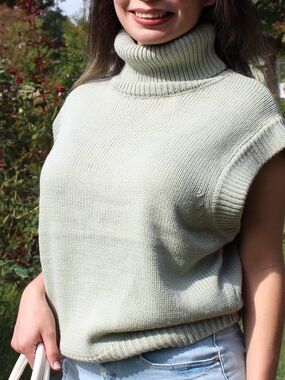 Turtleneck Sleeveless Sweater Vest in Light Sage